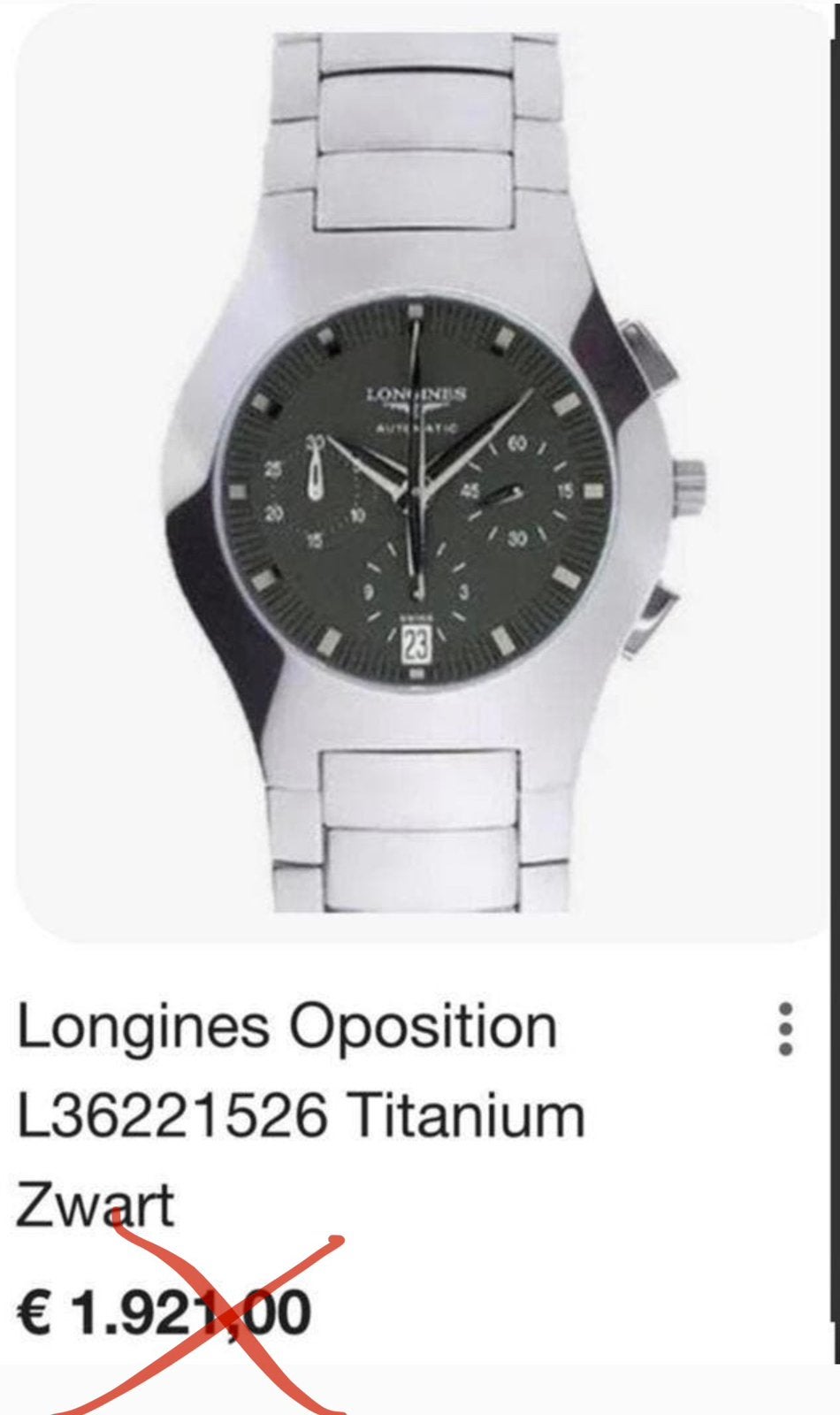 LONGINESS OPPOSITION AUTOMATIC CHRONOGRAPH TITANIUM HORLOGE, Ophalen, Zwart, Zo goed als nieuw, Waterdicht