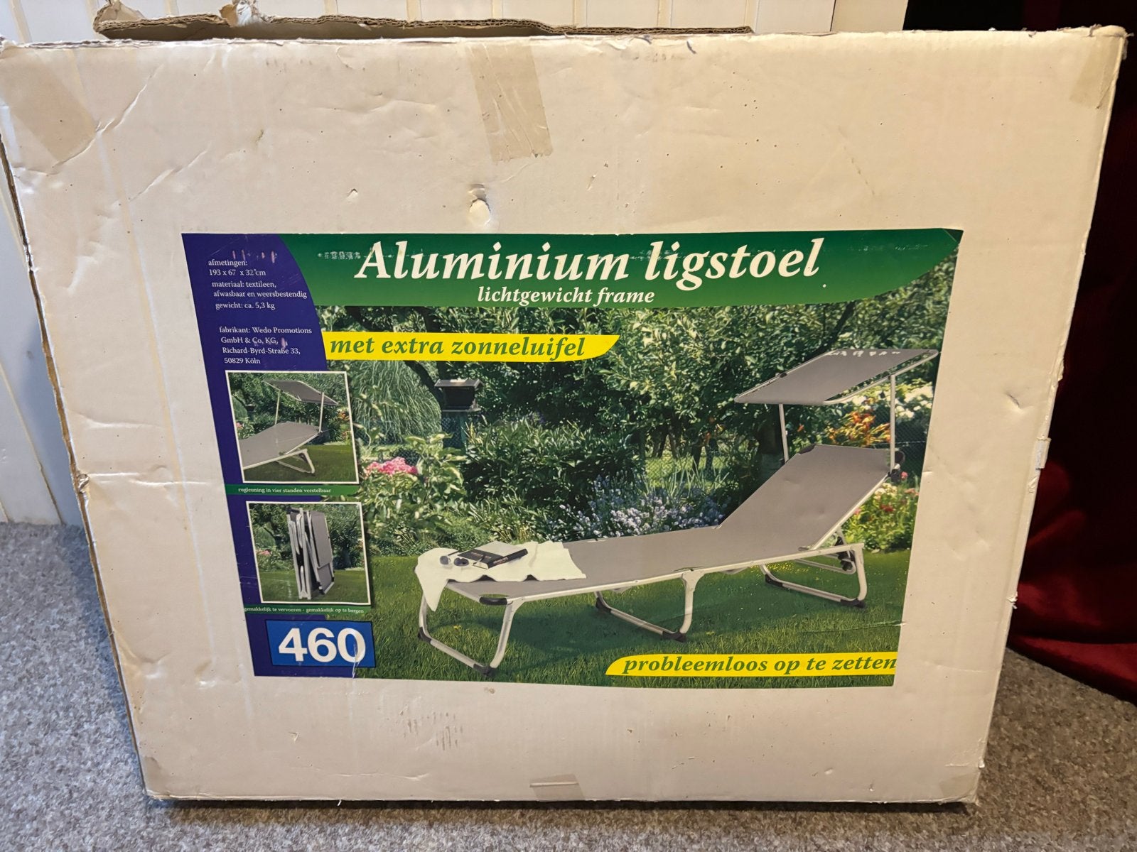 Aluminium Ligstoel met Zonneluifel - Lichtgewicht, Ophalen of Verzenden, Nieuw, Aluminium, Inklapbaar