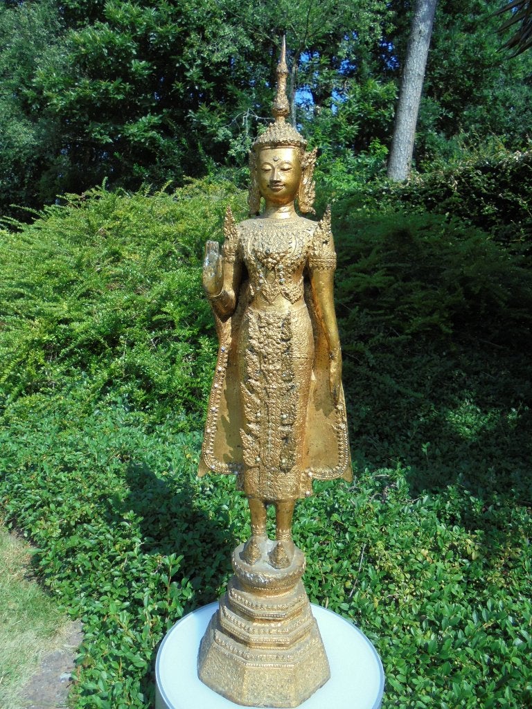 Antiek Boeddha Rattanakosin style 19de eeuw goud H = 103 cm, Ophalen of Verzenden, Brons, 1 meter - 2 meter, Beeld