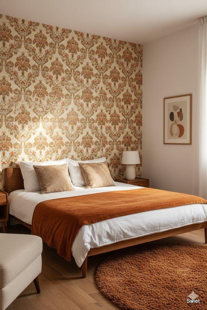 6675 klassiek vintage barokbehang karamel roestoranje swiet, Verzenden, Beige