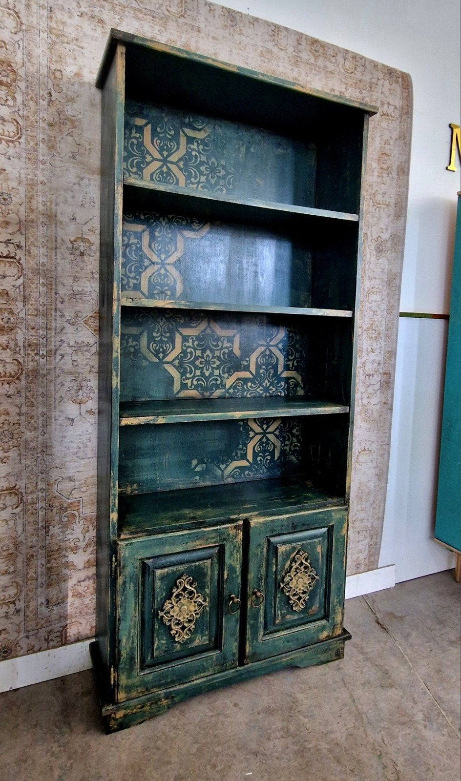 Vintage Boekenkast / Open Kast – Boho Handbeschilderd, Ophalen of Verzenden