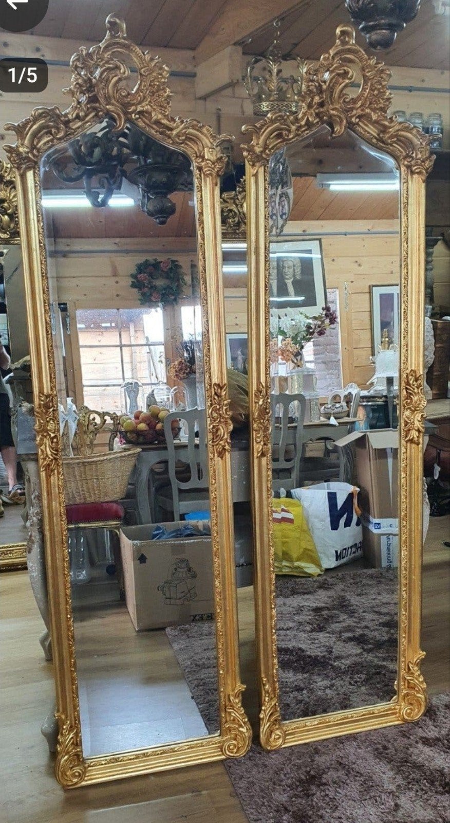 Prachtige gouden barok spiegel set met sierlijke details,

i, Ophalen of Verzenden, Zo goed als nieuw, Minder dan 100 cm, Rechthoekig