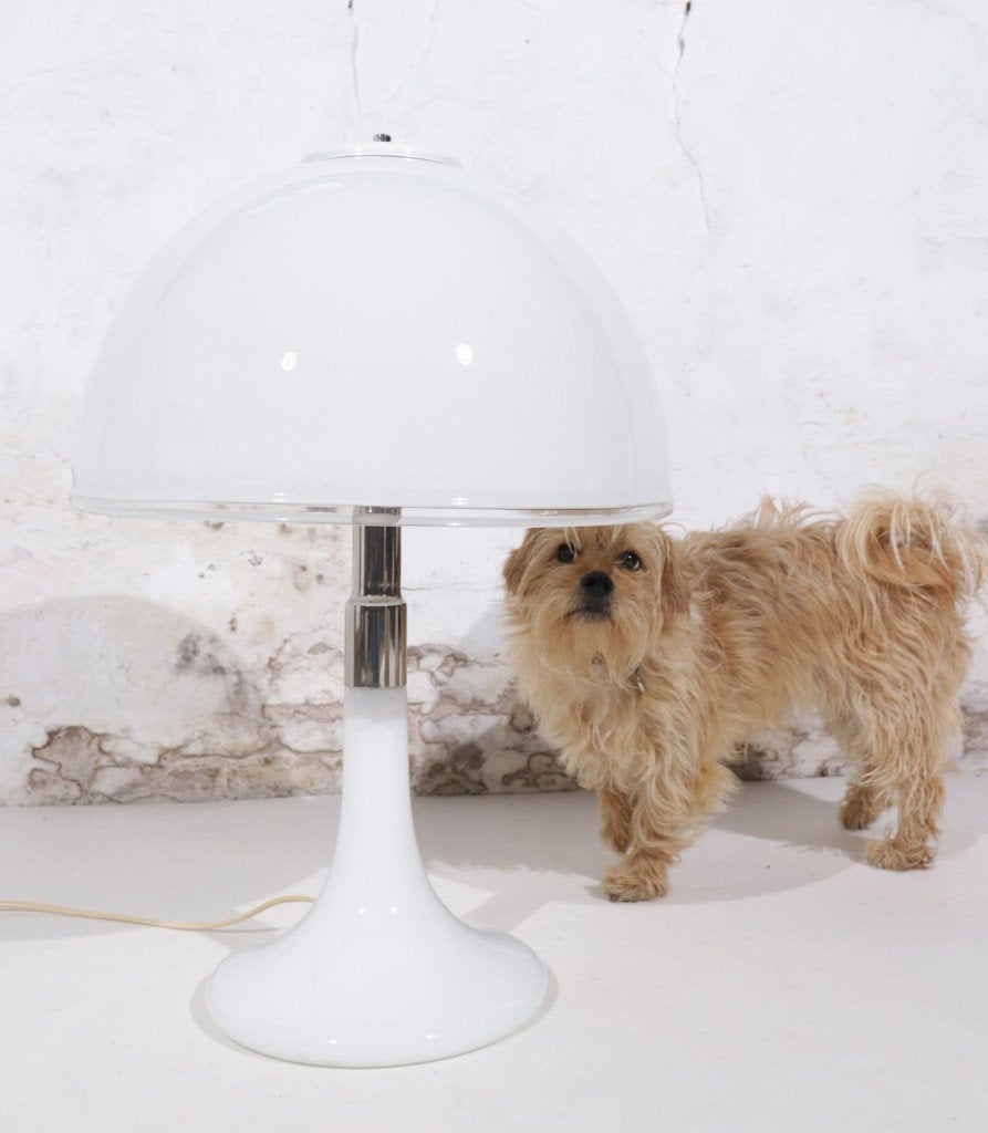 Mid Century Italiaanse Opaalwit Murano Tafellamp, Huis en Inrichting, Lampen | Tafellampen, Ophalen, Gebruikt, Wit, Glas