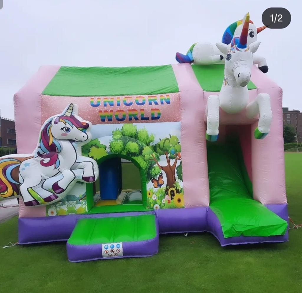Springkussensverhuur unicorn springkussen luchtkussens, Ophalen of Verzenden, Zo goed als nieuw, Overige