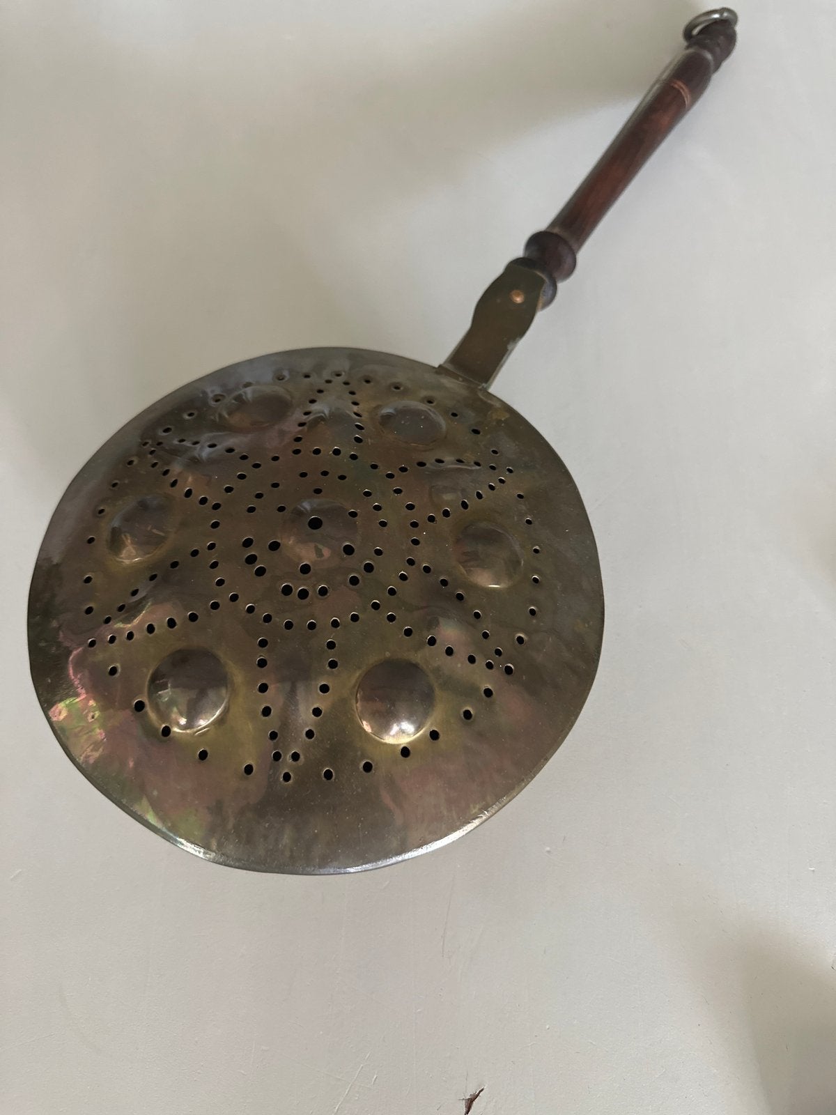 Antieke koperen beddenpan met houten steel, Antiek en Kunst, Ophalen of Verzenden, Koper