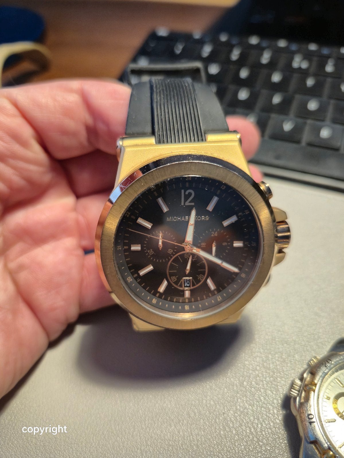 Michael Kors Herenhorloge Goudkleurig met Zwart Bandj, Overige merken, Gebruikt, Staal, Polshorloge