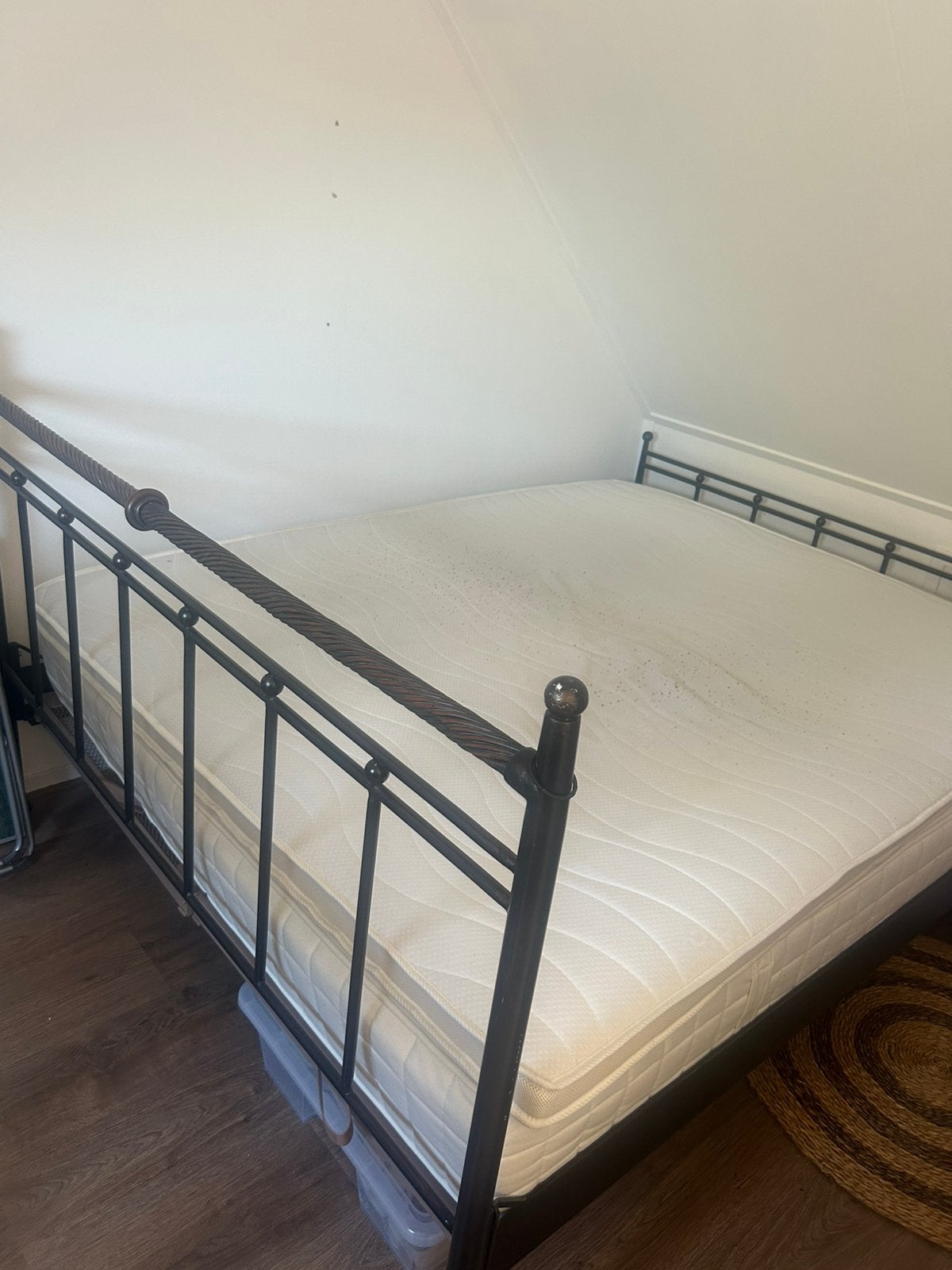 2 persoons bed met auping bed spiraal, Ophalen, Metalen frame, Bruin, Tweepersoons