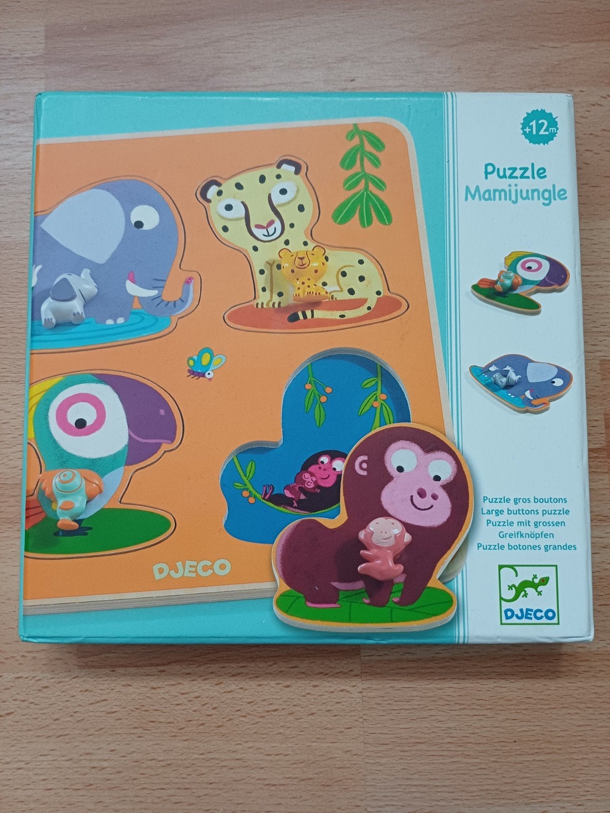 Djeco Knoppuzzel Mamijungle - Dierenpuzzel voor kleintjes, Gebruikt, Ophalen of Verzenden, Van hout, Minder dan 10 stukjes
