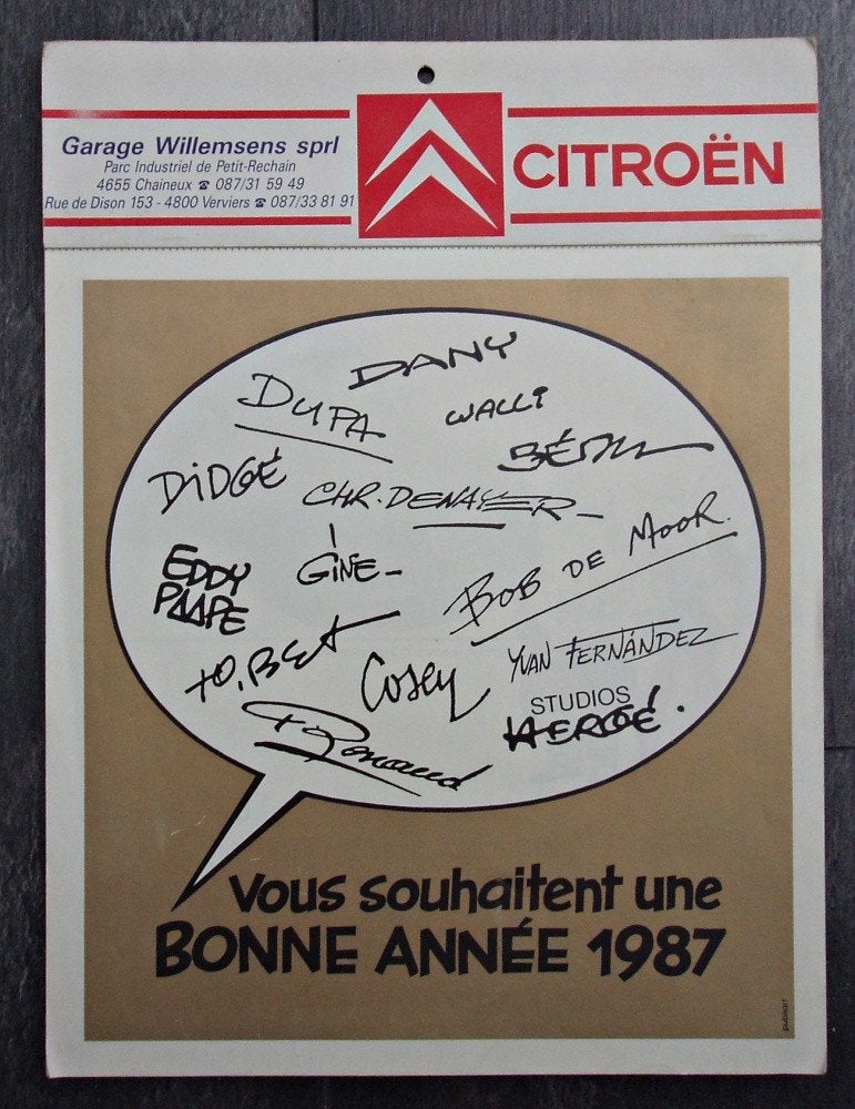 Citroën kalender 1987 - Dany Bob de Moor Paape Tibet Hergé, Verzamelen, Verzenden, Kuifje, Zo goed als nieuw