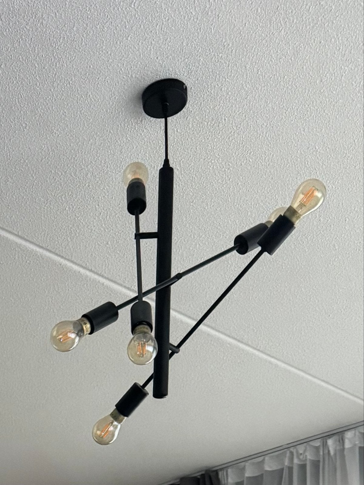 Moderne Zwarte Sputnik Plafondlamp met 6 Lichtpunten, Ophalen of Verzenden, Zo goed als nieuw, Metaal, E27 (groot)