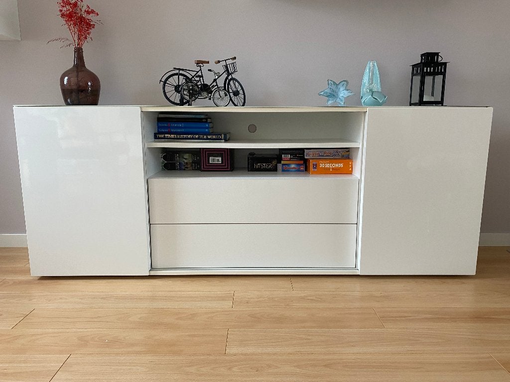 Piet Klerkx dressoir hoogglans wit + Titolo hangkast, Ophalen, Gebruikt, Met deur(en), 200 cm of meer