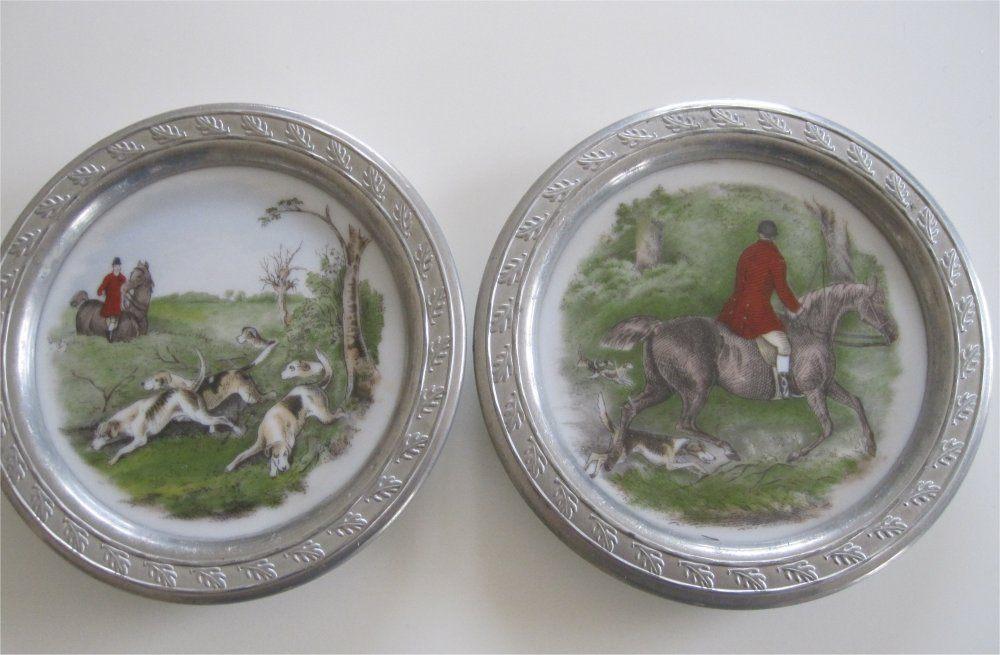 Jagen, jacht - onderzetters (porselein, zilvertin rand), Ophalen of Verzenden