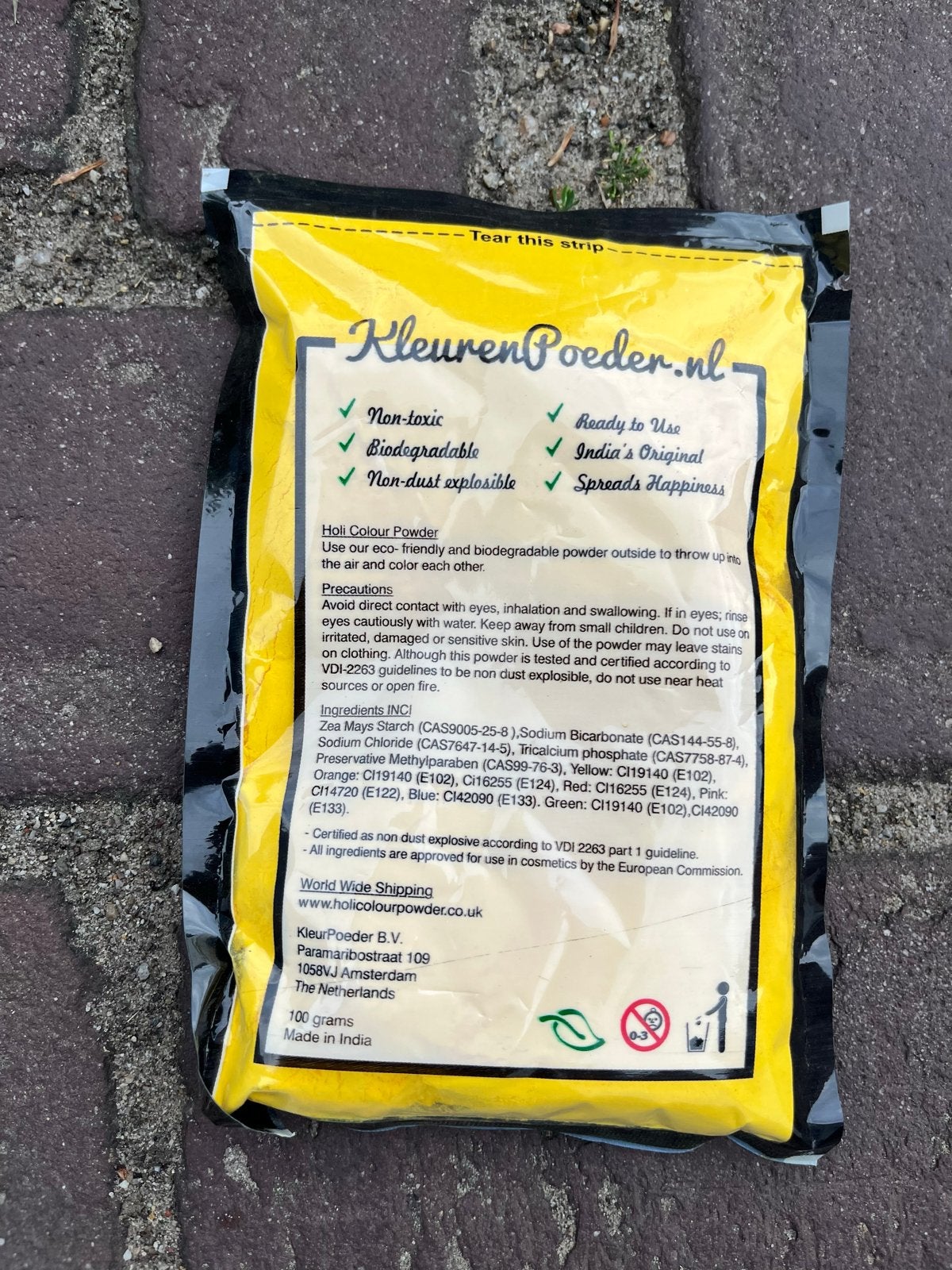 40 zakjes Holi Kleurenpoeder - Geel - 100 gram per zakje, Ophalen, Nieuw, Feestartikel, Overige