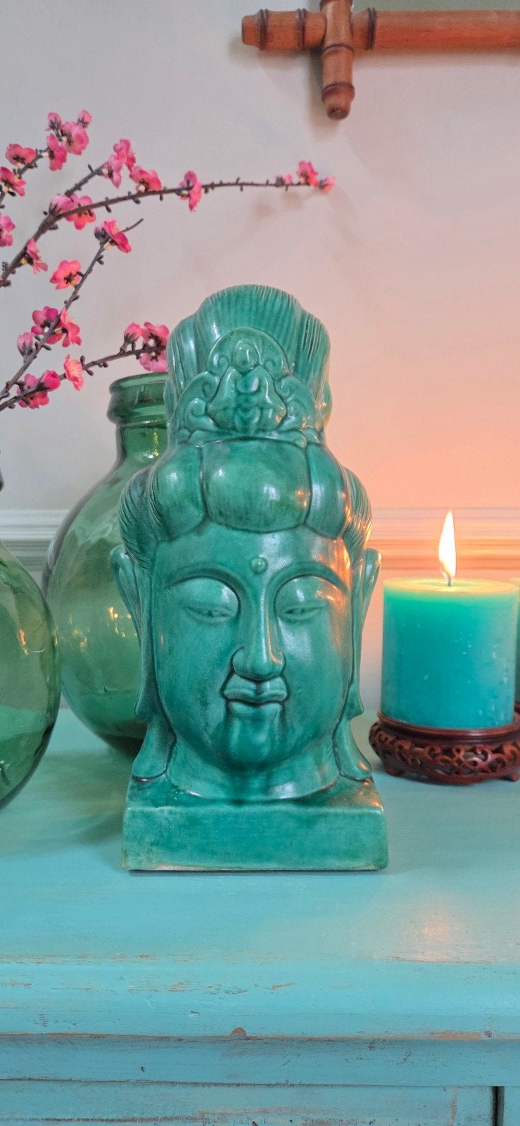 Jade/ groen geglazuurd keramieken hoofd (Guanyin/ Boeddha, Ophalen of Verzenden, Zo goed als nieuw