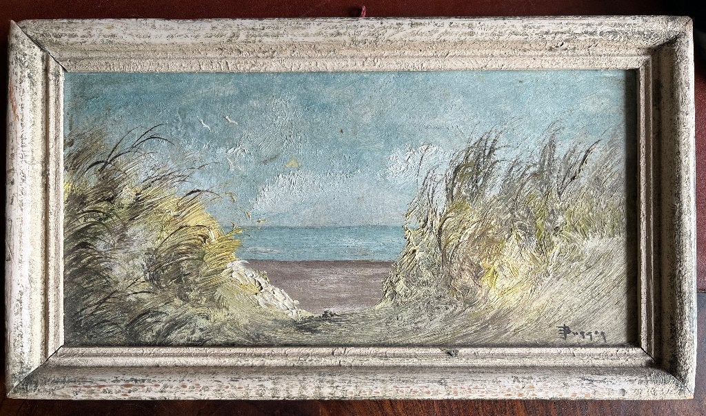 Smal schilderij Duinen en meeuwen 26 cm x 13 cm, Ophalen of Verzenden, Landschap