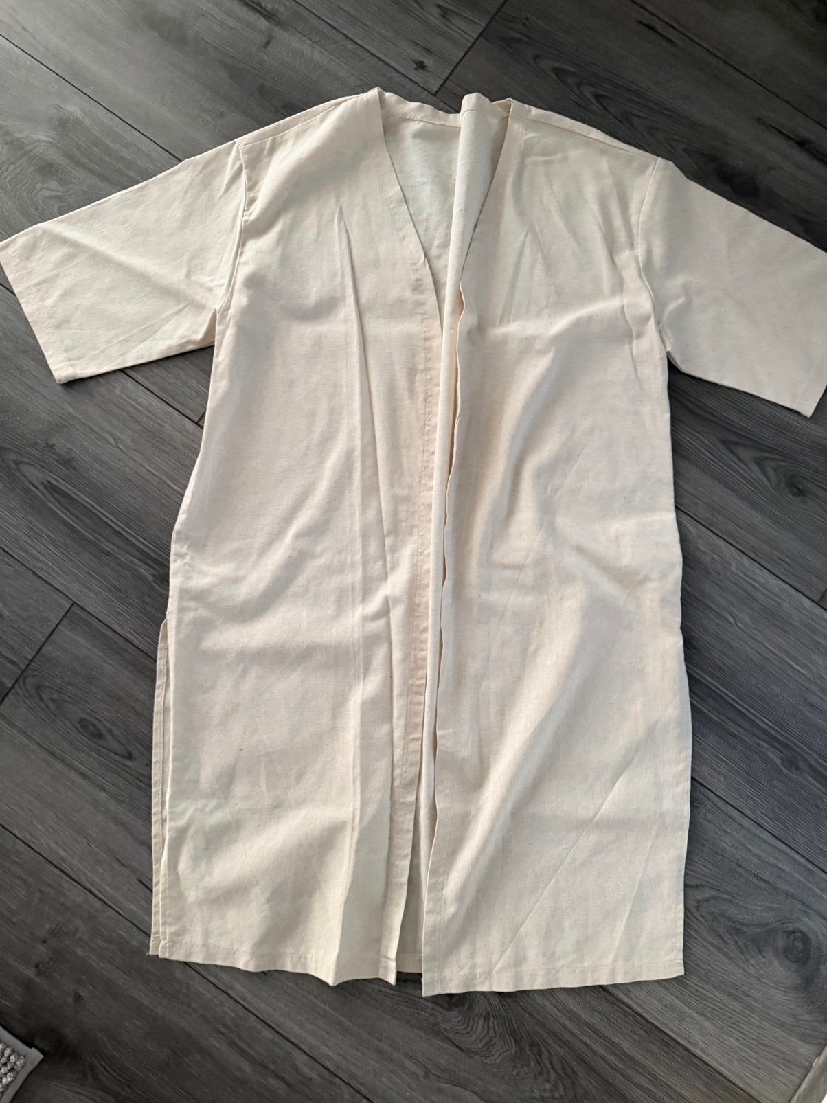 Dames shein lange linnen kimono beige L 42 kaftan, Verzenden, Zo goed als nieuw, Maat 42/44 (L), Beige