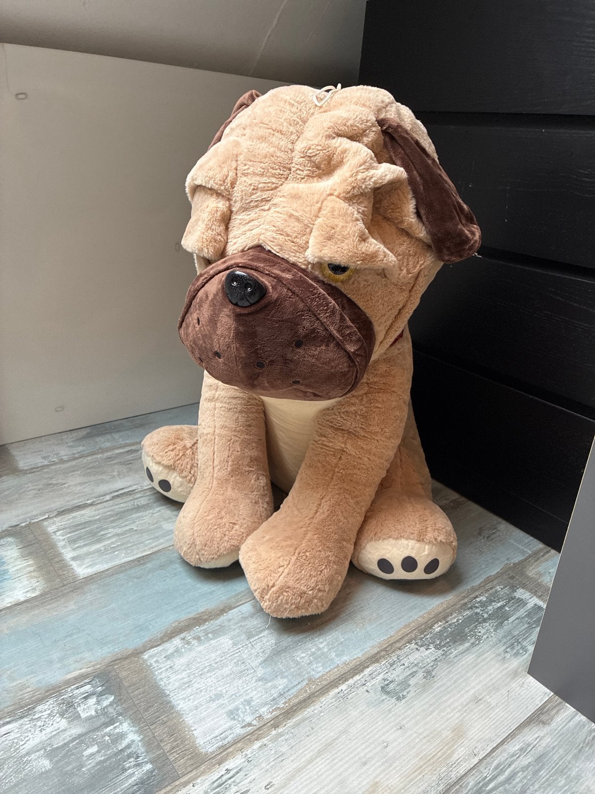 Grote knuffel hond - Mopshond - Beige/Bruin, Ophalen, Hond, Zo goed als nieuw, Middelgroot (20 tot 80 cm)