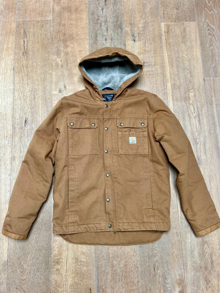Carhartt Workwear Sherpa Canvas Jack & Hoodie Bruin/Camel S, Ophalen of Verzenden, Zo goed als nieuw, Maat 46 (S) of kleiner, Bruin