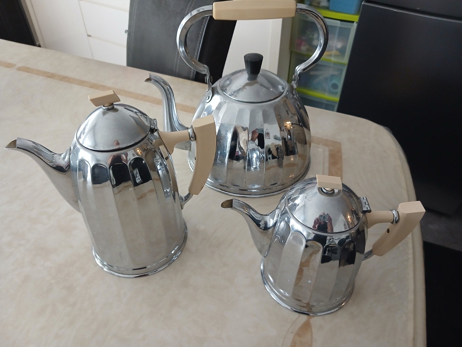 Vintage theepot en waterkoker set - Chroom met bakeliet, Ophalen of Verzenden