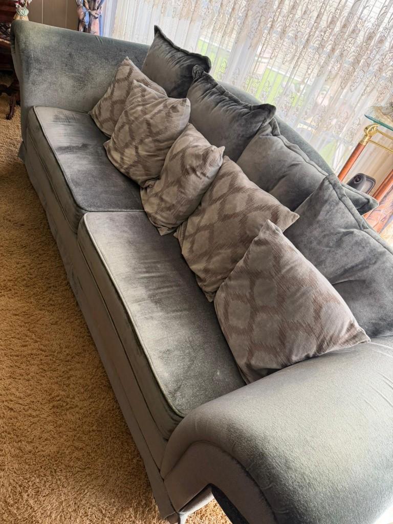 Bankstel 3 zits en 2 losse fauteuils Grijs velours, Huis en Inrichting, Banken | Bankstellen, Ophalen, Gebruikt, 75 tot 100 cm
