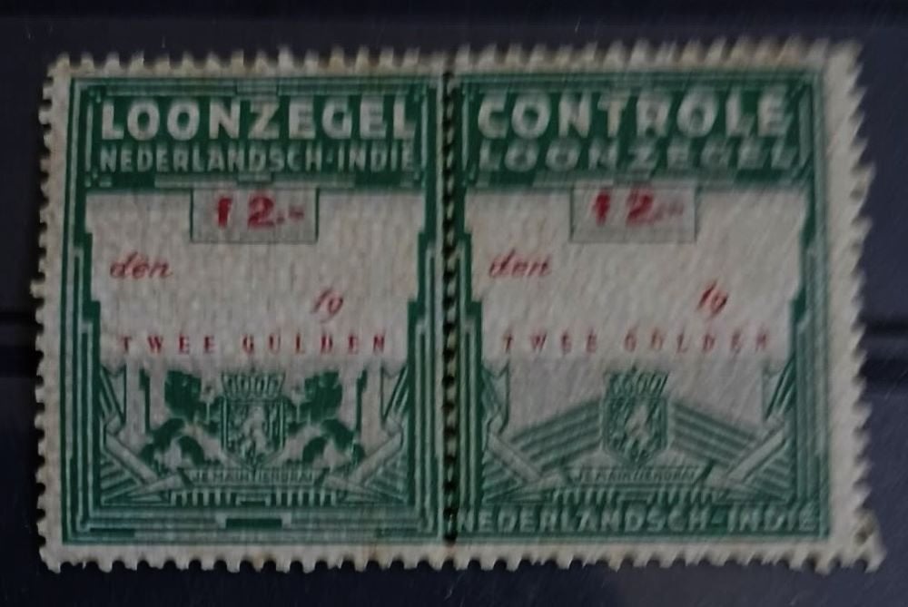 Nederlands Indie Samenhangend paar Loonzegels van 2 Gulden, Ophalen of Verzenden, Postfris, Nederlands-Indië