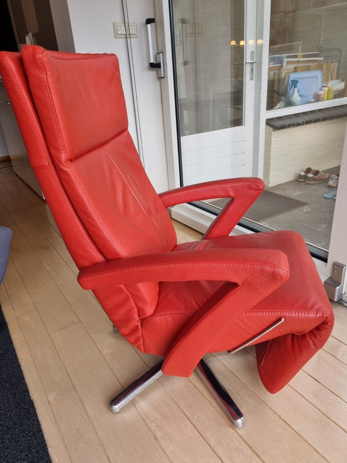 Lederen relaxfauteuil - Rood, Ophalen, Gebruikt, 75 tot 100 cm, Modern