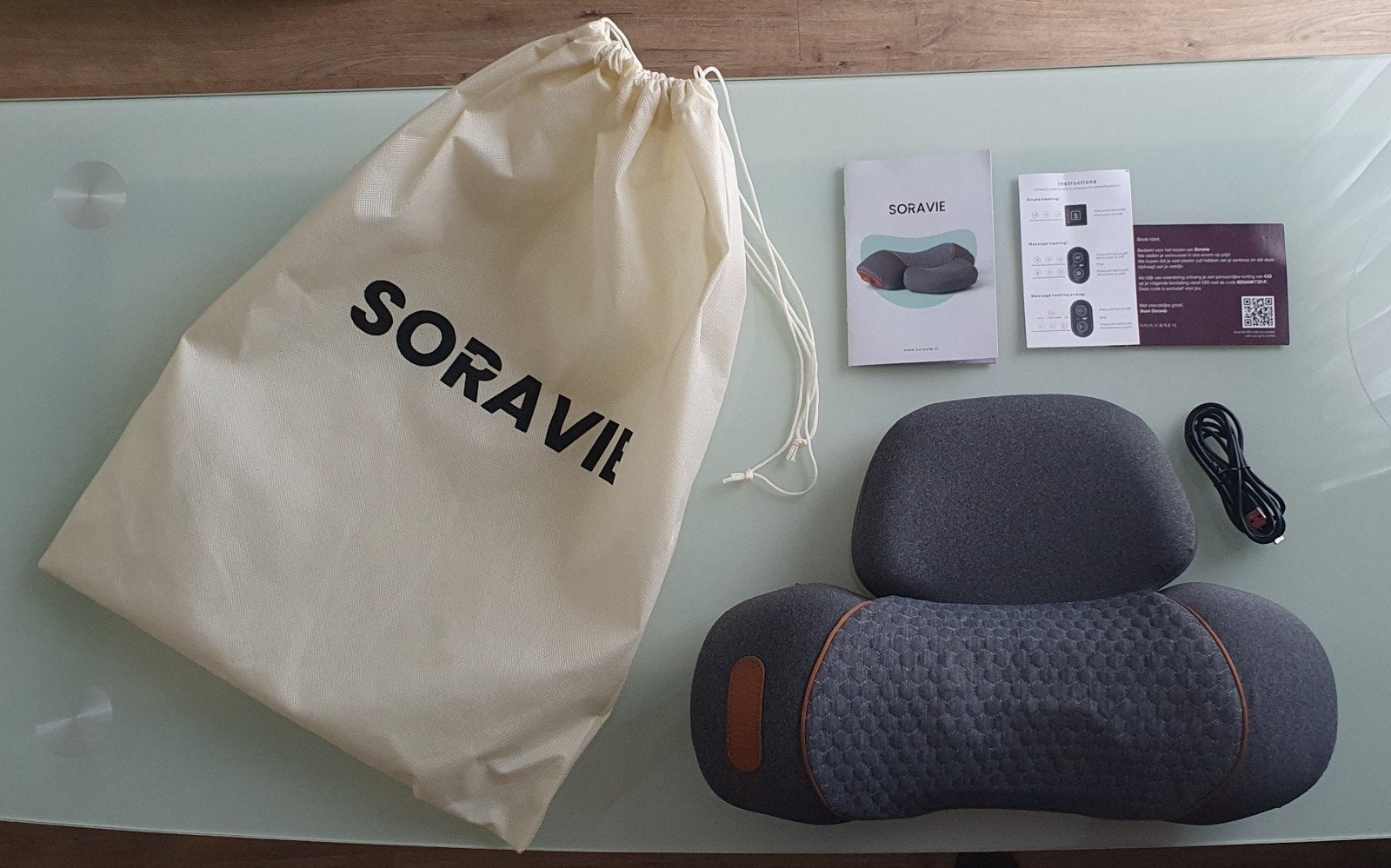 Soravie Ergonomisch 3-in-1 Nekmassagekussen met Warmte–zgan, Verzenden, Zo goed als nieuw, Massagestoel of Kussen