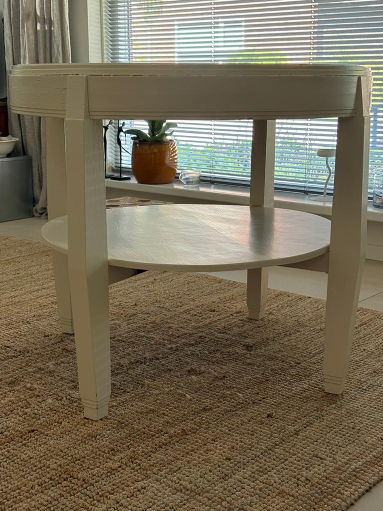 Ronde wit geschilderd bijzet tafel, Ophalen, Minder dan 55 cm, Rond, Zo goed als nieuw