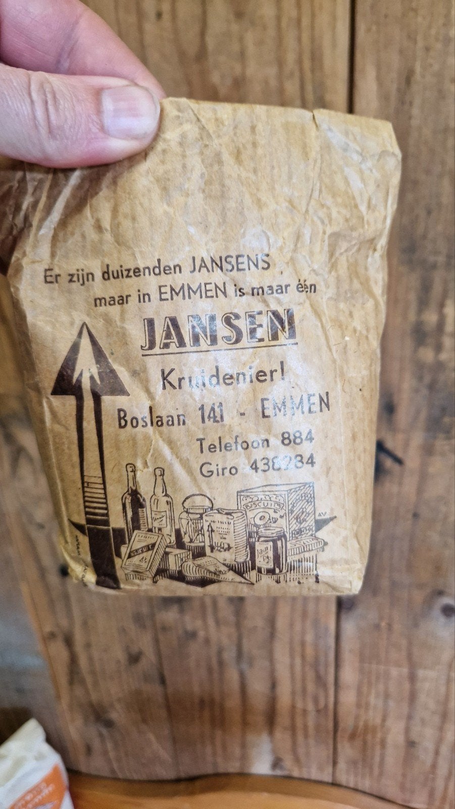 Oude winkelverpakking Jansen Emmen boslaan 141, Verzamelen, Blikken, Ophalen of Verzenden, Overige
