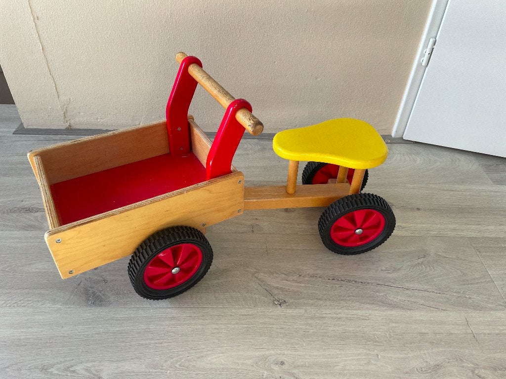 Houten loopwagen bakfiets, Kinderen en Baby's, Ophalen, Gebruikt, Rij- of Hobbelspeelgoed