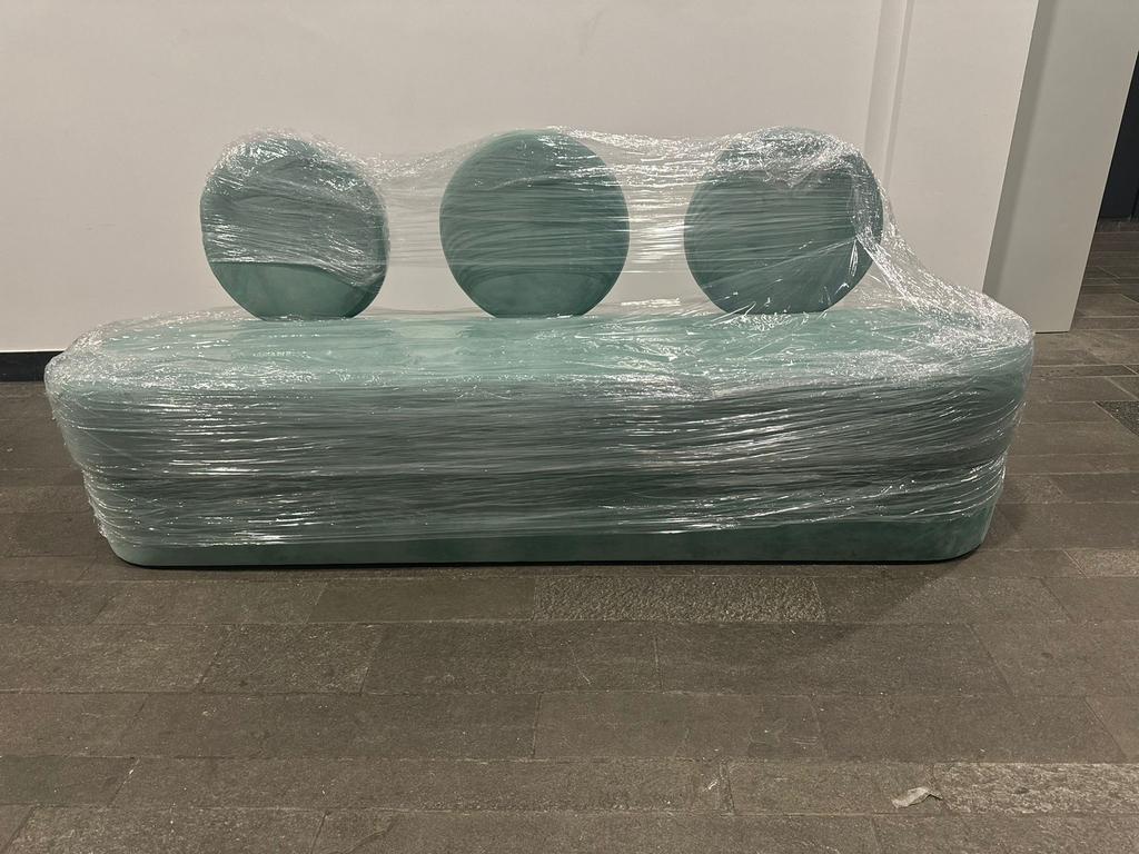 Bankje turquoise met bijbehorende wandpanelen, Huis en Inrichting, Ophalen, Minder dan 75 cm, 200 tot 250 cm, Driepersoons