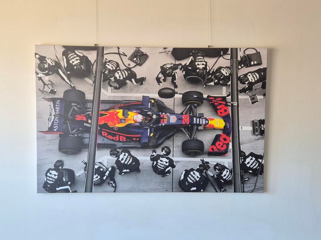 Canvas Max Verstappen Red Bull Racing pitstop, Huis en Inrichting, Ophalen, 125 cm of meer, Schilderij