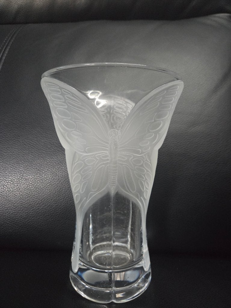 Vintage Cristal d'Arques Vaas met Matglazen Vlinders, Ophalen of Verzenden