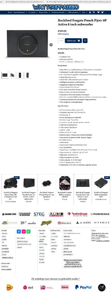 Rockford Fosgate Punch P300-8P Active 8 inch subwoofer, Audio Design, Nieuw, Am Breilingsweg 3, 76709 Kronau, Duitsland, Ophalen of Verzenden
