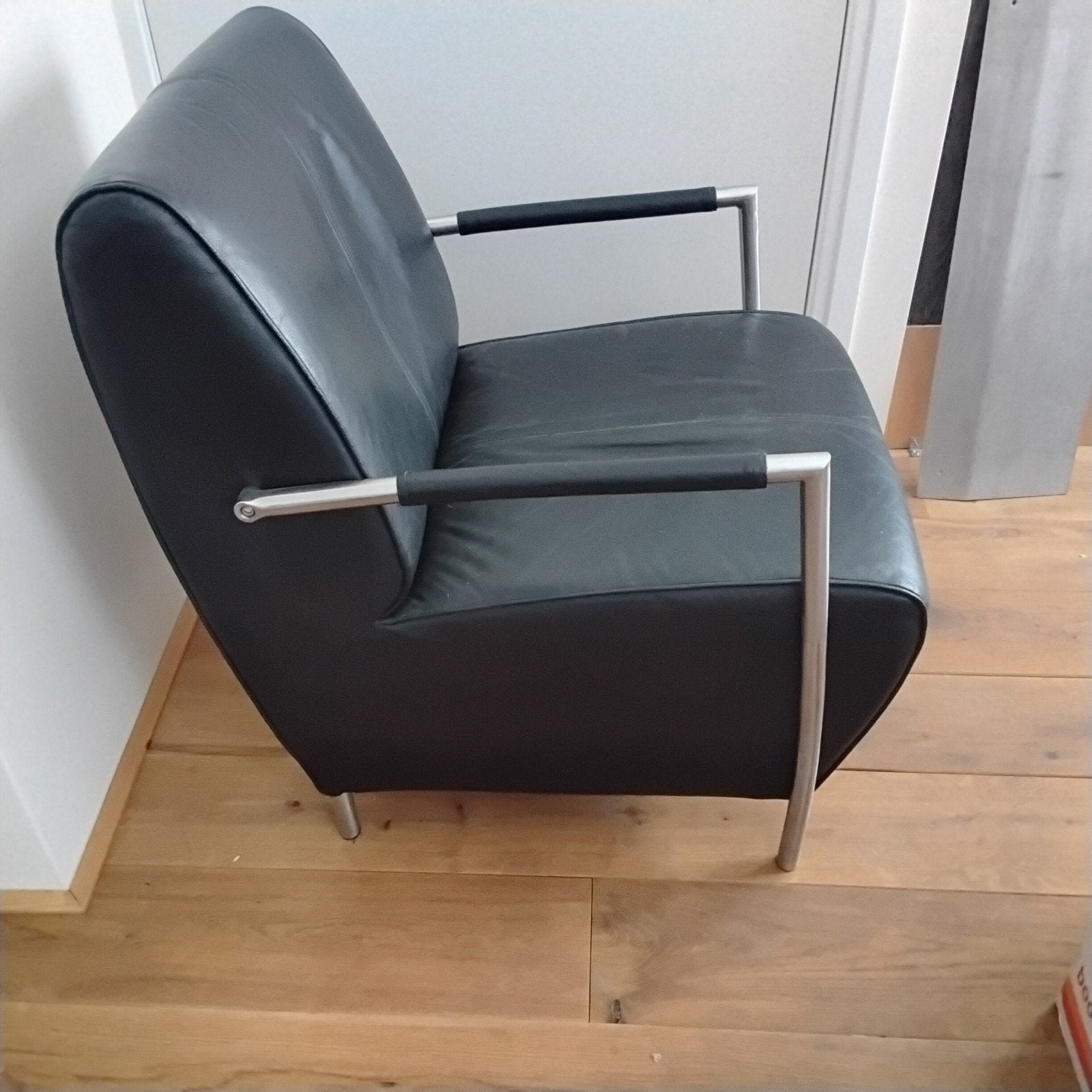 Zwart vintage leren stoelen- frame verchroomd jaren 80., Ophalen, Minder dan 75 cm, Henders & Hazel, Leer