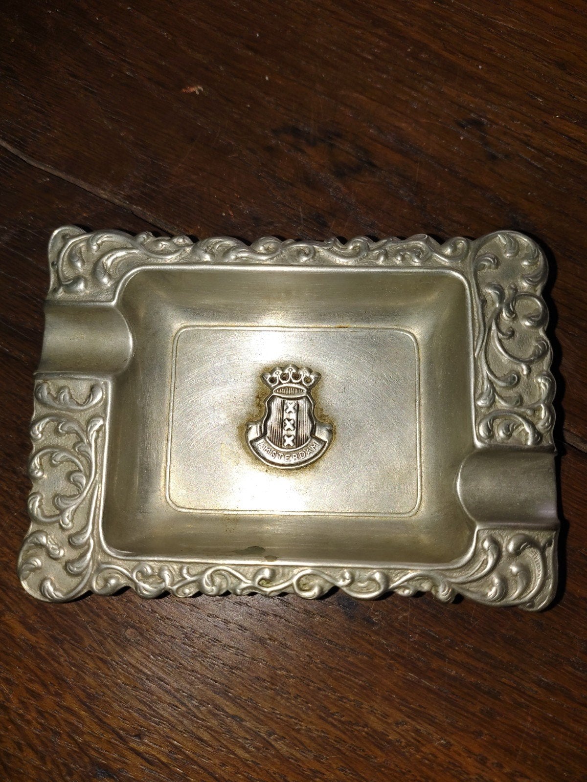 Verzilverde Asbak met Wapen van Amsterdam - Reliëf Rand, Ophalen of Verzenden