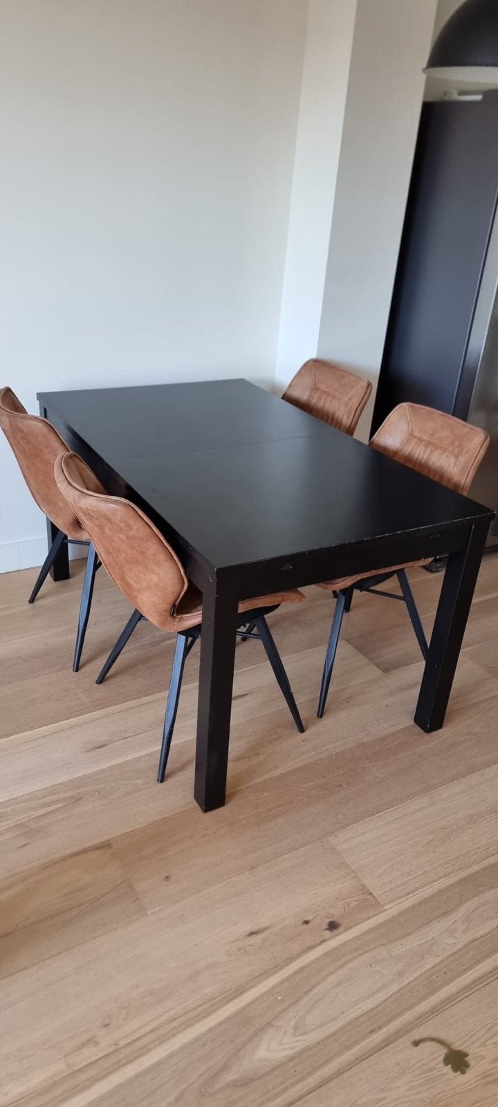 IKEA Bjursta Uitschuifbare Tafel + 4 Stoelen - Zwartbruin, Huis en Inrichting, Tafels | Eettafels, Ophalen, Gebruikt, 50 tot 100 cm