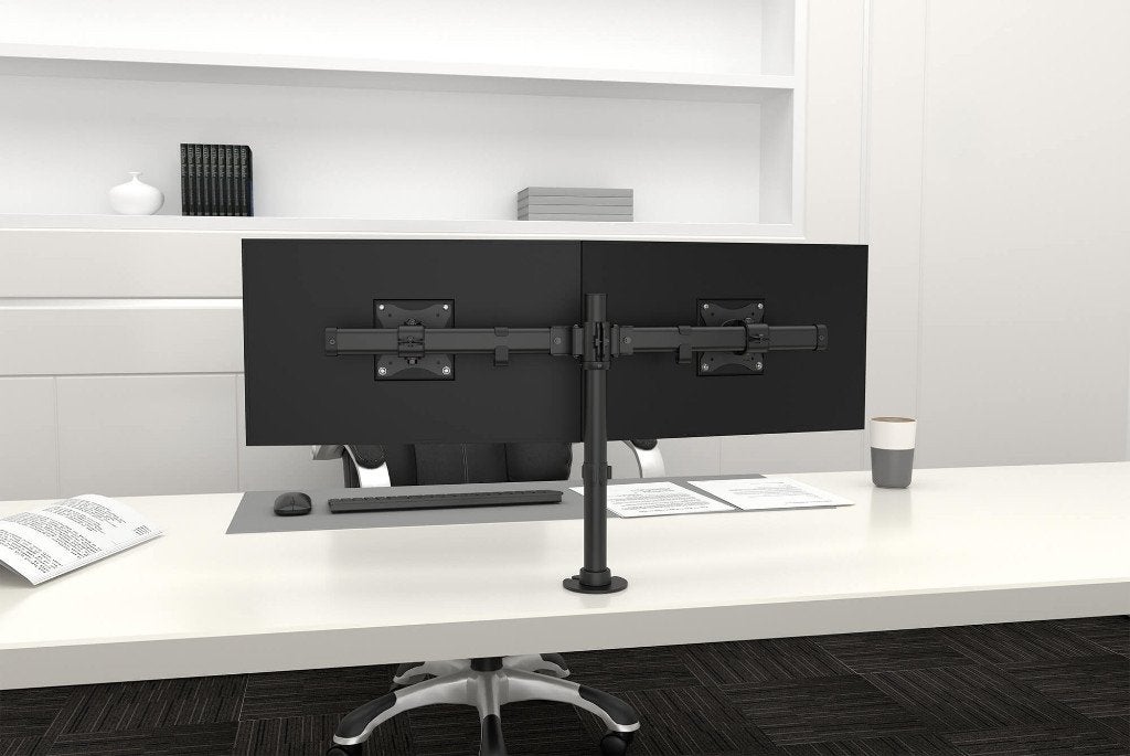 Dubbele monitorarm met crossbar - zwart - ACTIEPRIJS!!!, Ophalen of Verzenden, Nieuw