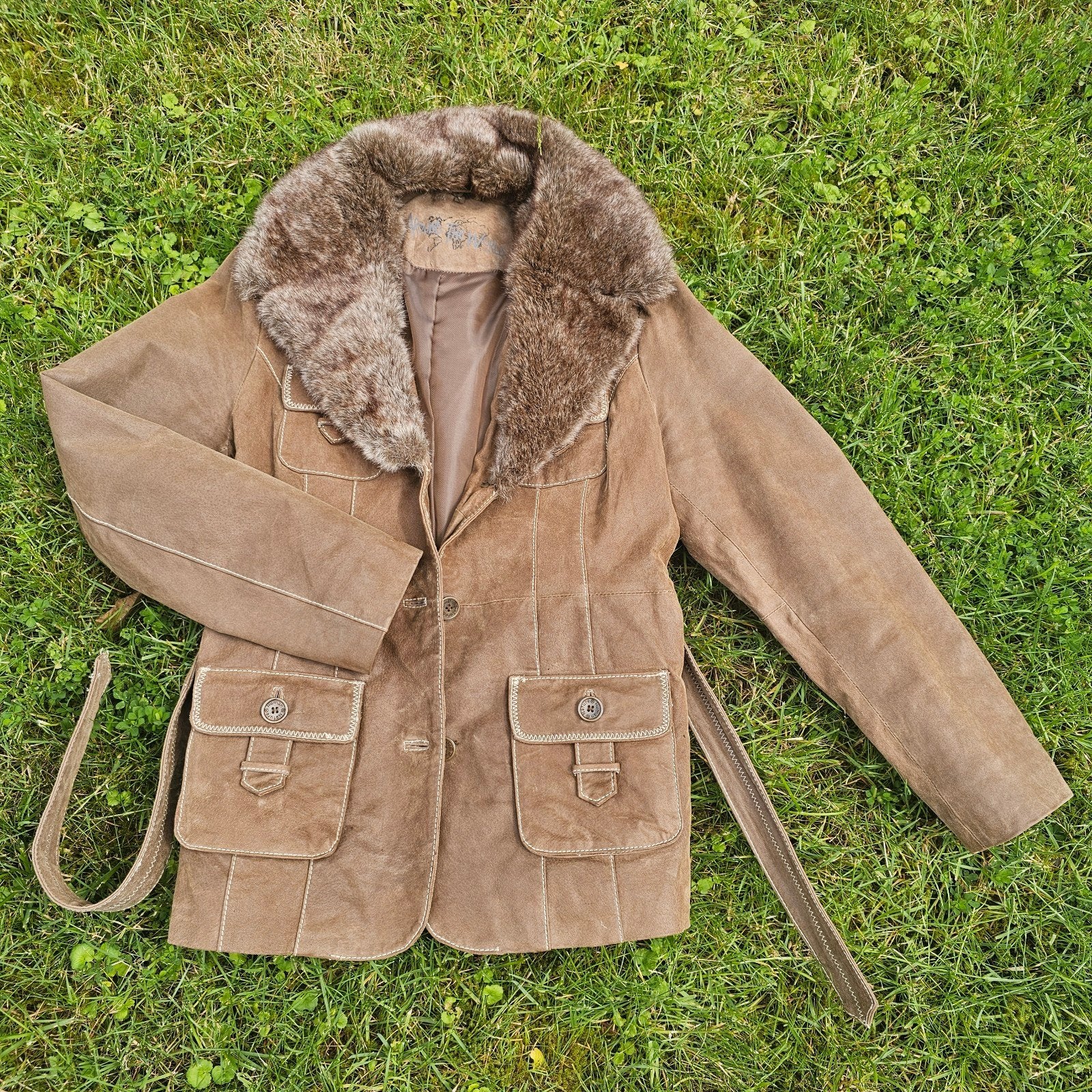 Leren suede tussenjas L, Ophalen of Verzenden, Zo goed als nieuw, Maat 42/44 (L), Bruin
