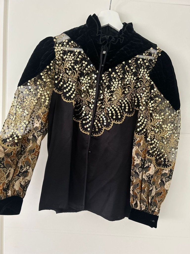 Vintage Leeser Werstern Blouse Zwart Paarden Opdruk M, Ophalen of Verzenden, Zo goed als nieuw, Maat 38/40 (M), Zwart