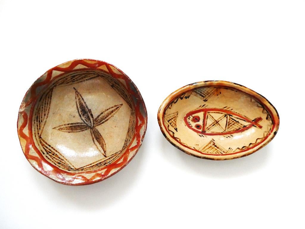 2 Antieke Berber schalen Berberschaal met vis en ster, Antiek en Kunst, Antiek | Keramiek en Aardewerk, Ophalen of Verzenden