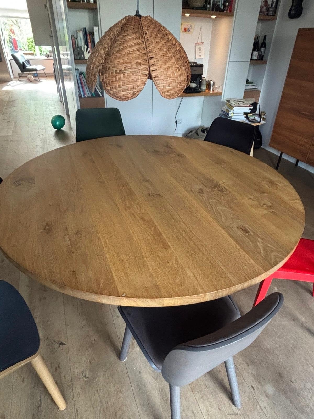 Massief rond eiken tafelblad 160 cm, Huis en Inrichting, Tafelonderdelen, Ophalen, 150 tot 200 cm, Zo goed als nieuw, Eikenhout