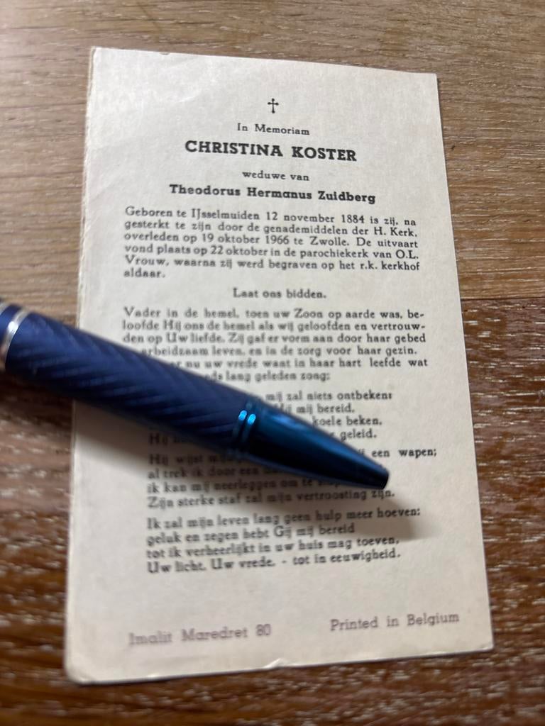 Koster Christina 1884 Ijsselmuiden 1966 Zwolle x Zuidberg, Ophalen of Verzenden, Bidprentje