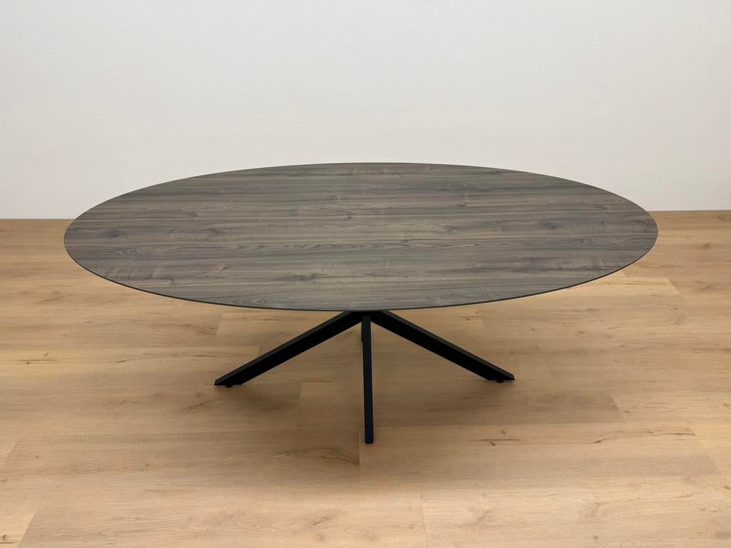 Ovale eettafel HPL hout 180x90 - Direct Leverbaar, Huis en Inrichting, Tafels | Eettafels, Zo goed als nieuw, 50 tot 100 cm, 150 tot 200 cm