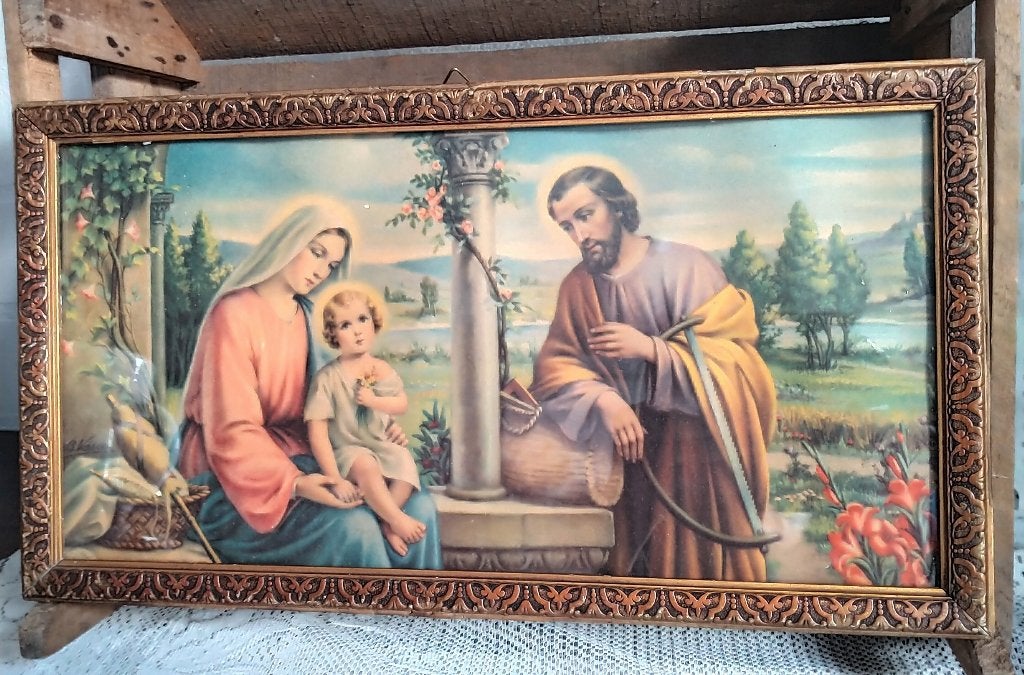 Religieuze prent Maria Jozef kindje Jezus SUMMERSALE, Antiek en Kunst, Antiek | Religie, Ophalen of Verzenden