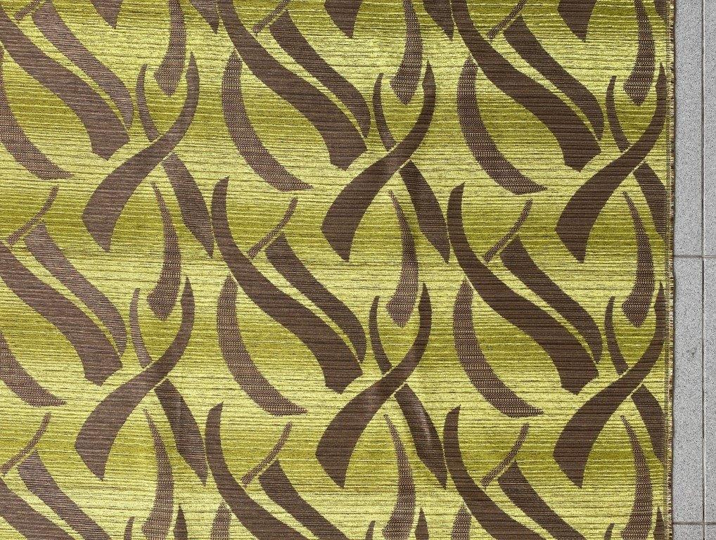 3,15 meter meubelstof; limoengroen+geel+bruin in patroon, Overige materialen, 120 cm of meer, Ophalen of Verzenden, Groen