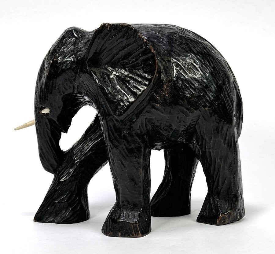 919. Houten beeld olifant - Afrika, 20e eeuw, Houtsnijwerk, Ophalen of Verzenden, Zoogdier, Zwart