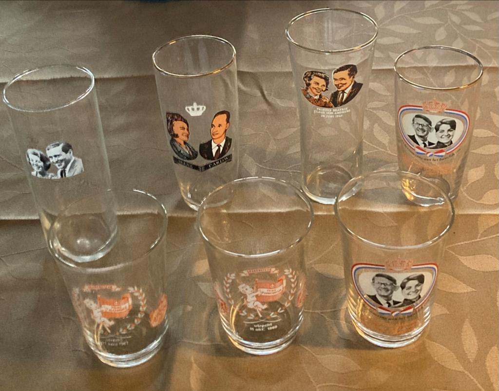 7 Koningshuis bier- en limonadeglazen jaren '60, Ophalen of Verzenden, Gebruikt, Nederland, Overige typen