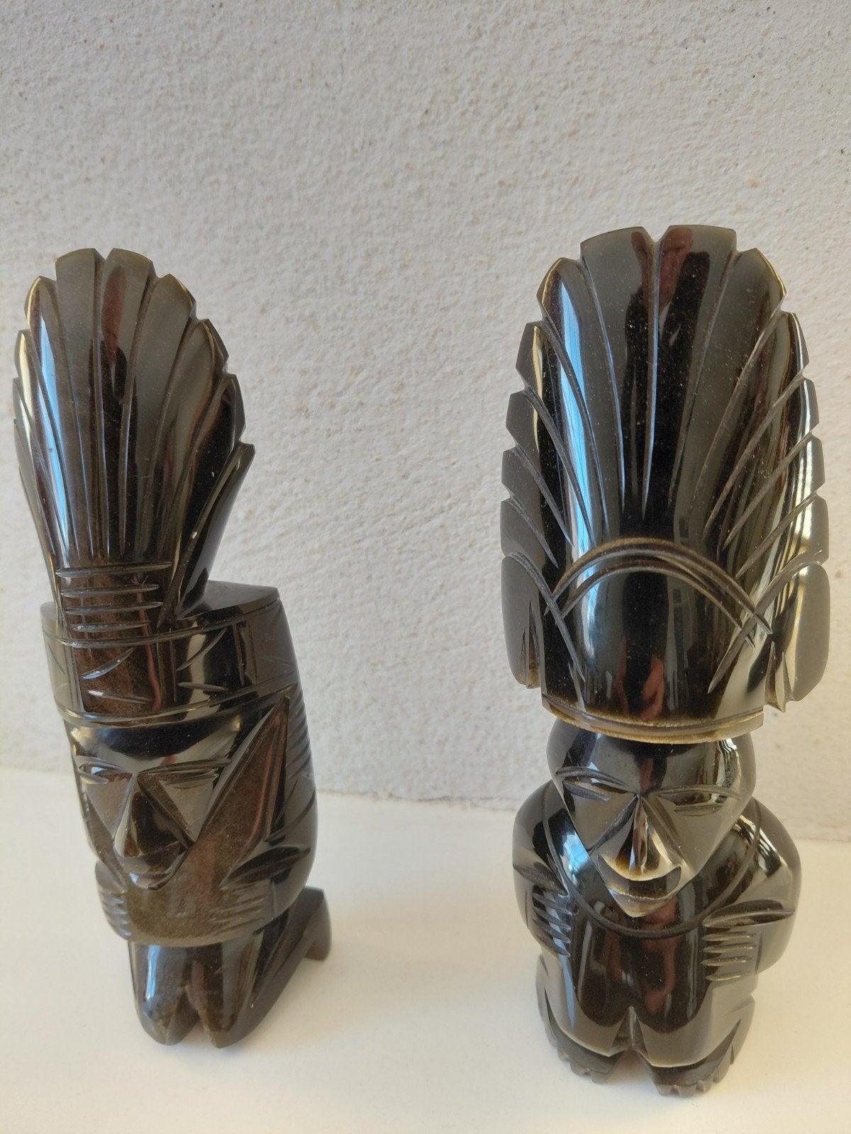 Set Handgemaakte Mexicaanse Sculpturen Zwarte Obsidiaan, Antiek en Kunst, Kunst | Niet-Westerse kunst, Handgemaakt, Beeld, Natuurlijk materiaal