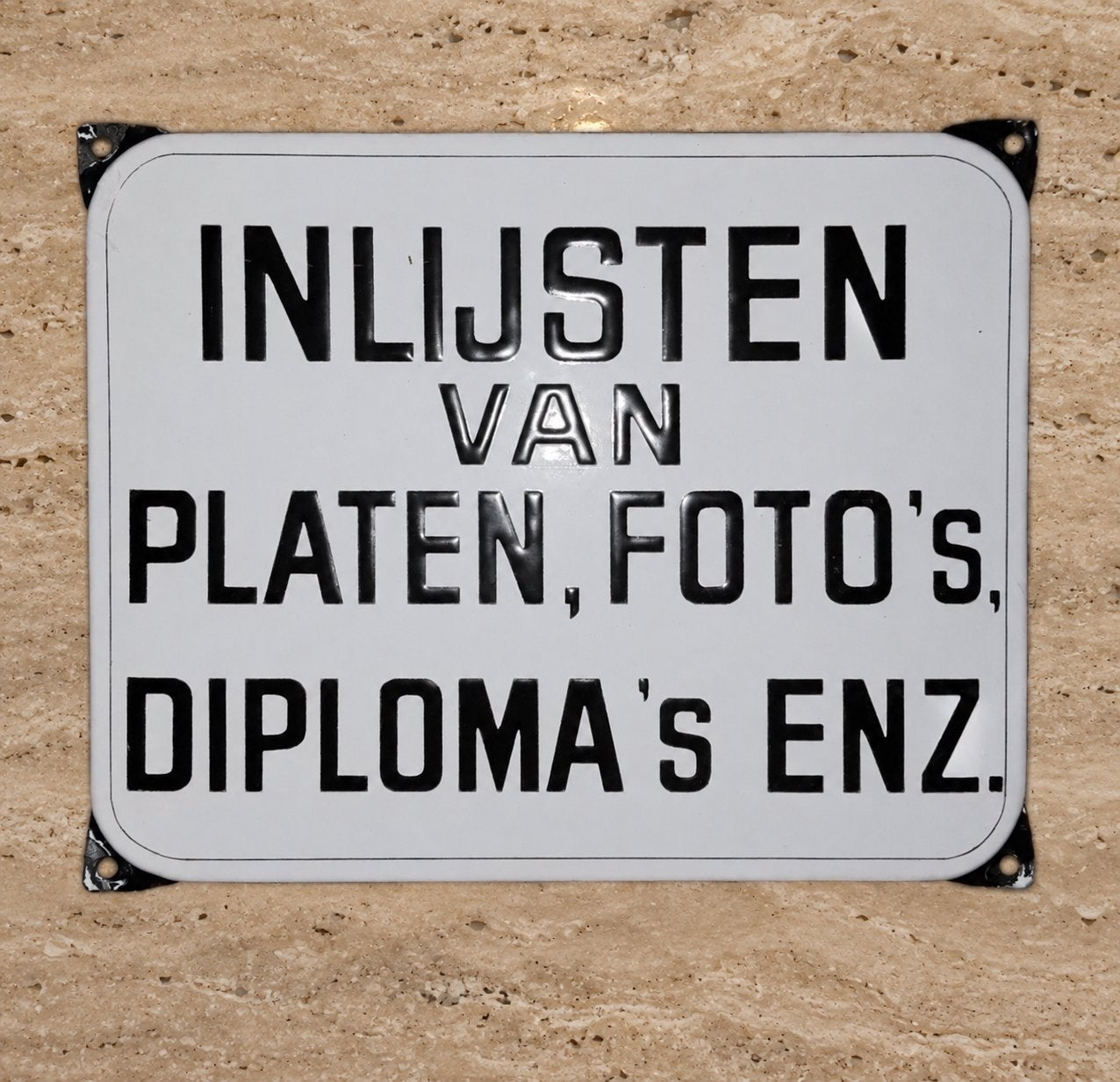 Emaille Reclamebord 'Inlijsten van Platen, Foto's, Diploma's, Verzamelen, Ophalen of Verzenden, Reclamebord